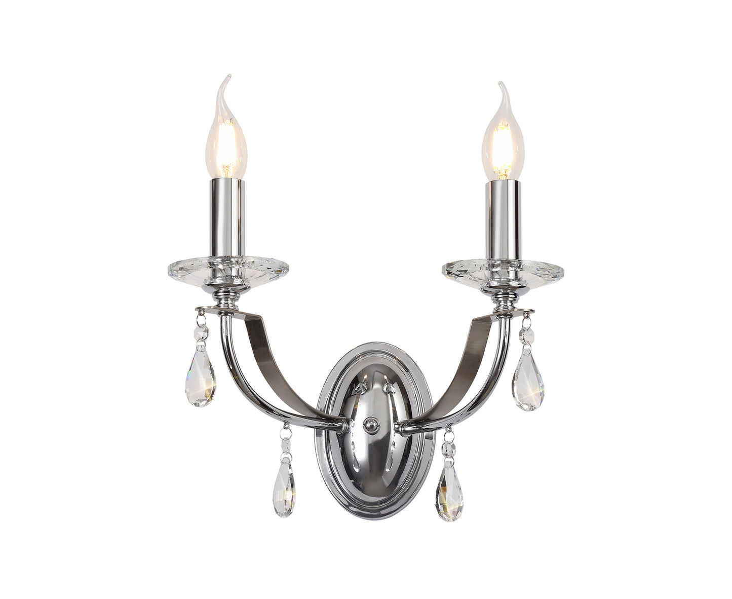 Lindop Wall Lamp 2 Light E14, Polished Chrome and Satin Nickel and Clear Crystal