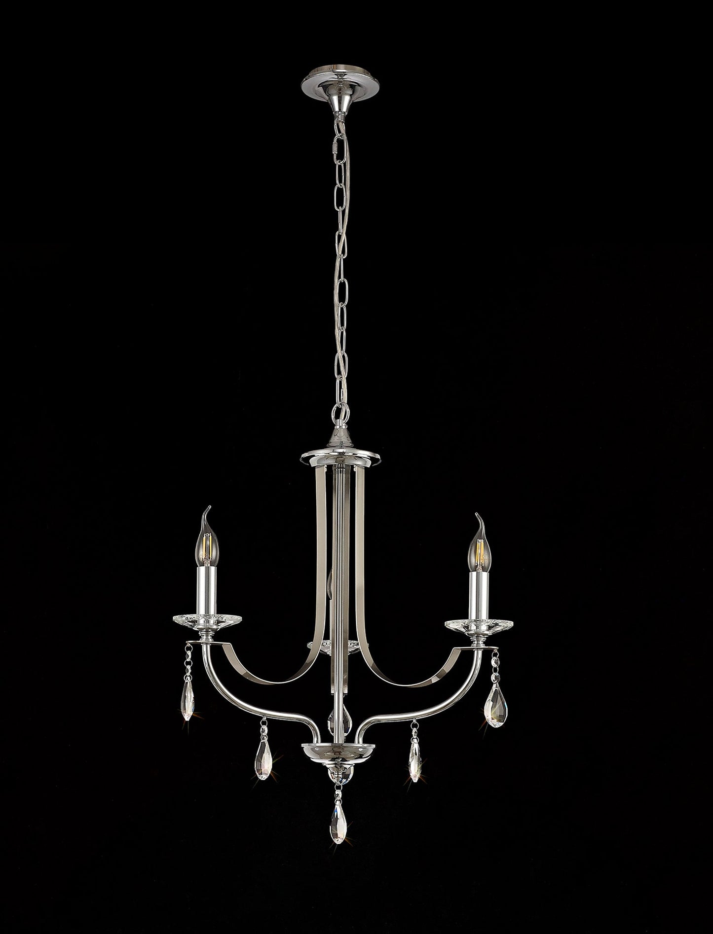 Lindop Pendant 3 Light E14 Polished Chrome and Satin Nickel and Clear Crystal