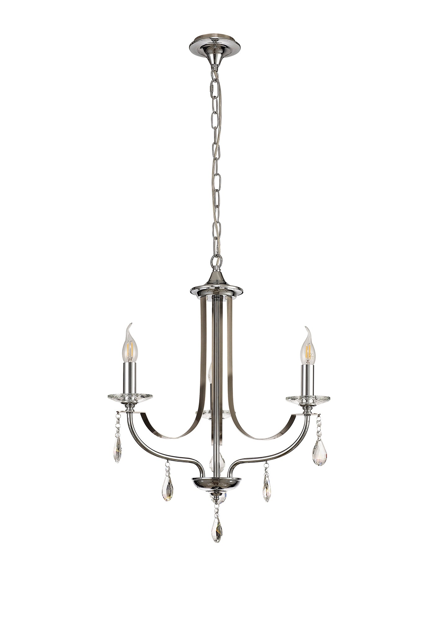 Lindop Pendant 3 Light E14 Polished Chrome and Satin Nickel and Clear Crystal