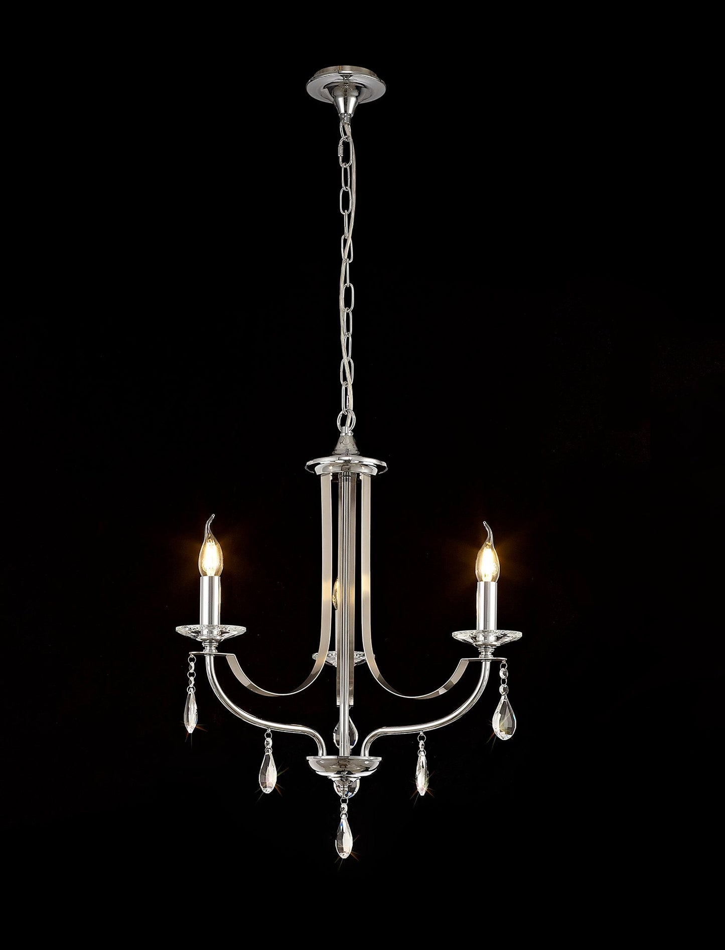 Lindop Pendant 3 Light E14 Polished Chrome and Satin Nickel and Clear Crystal