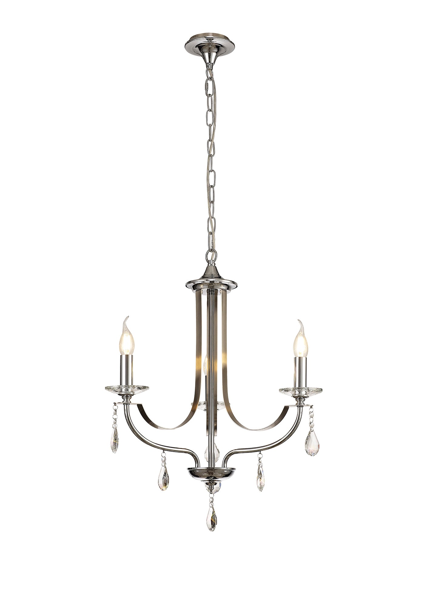 Lindop Pendant 3 Light E14 Polished Chrome and Satin Nickel and Clear Crystal