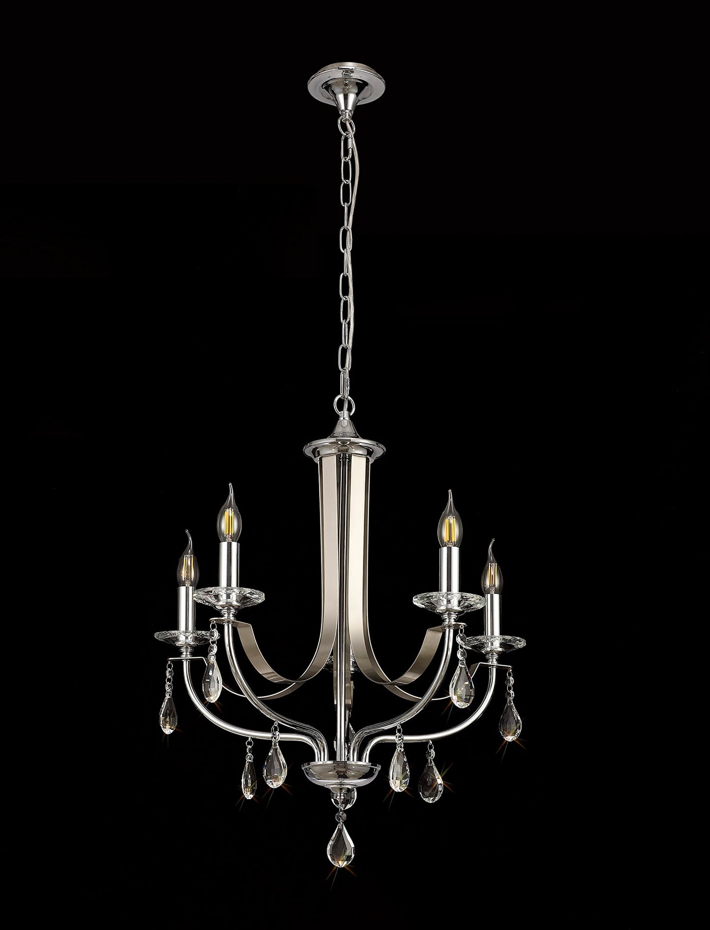 Lindop Pendant 5 Light E14, Polished Chrome & Satin Nickel and Clear Crystal