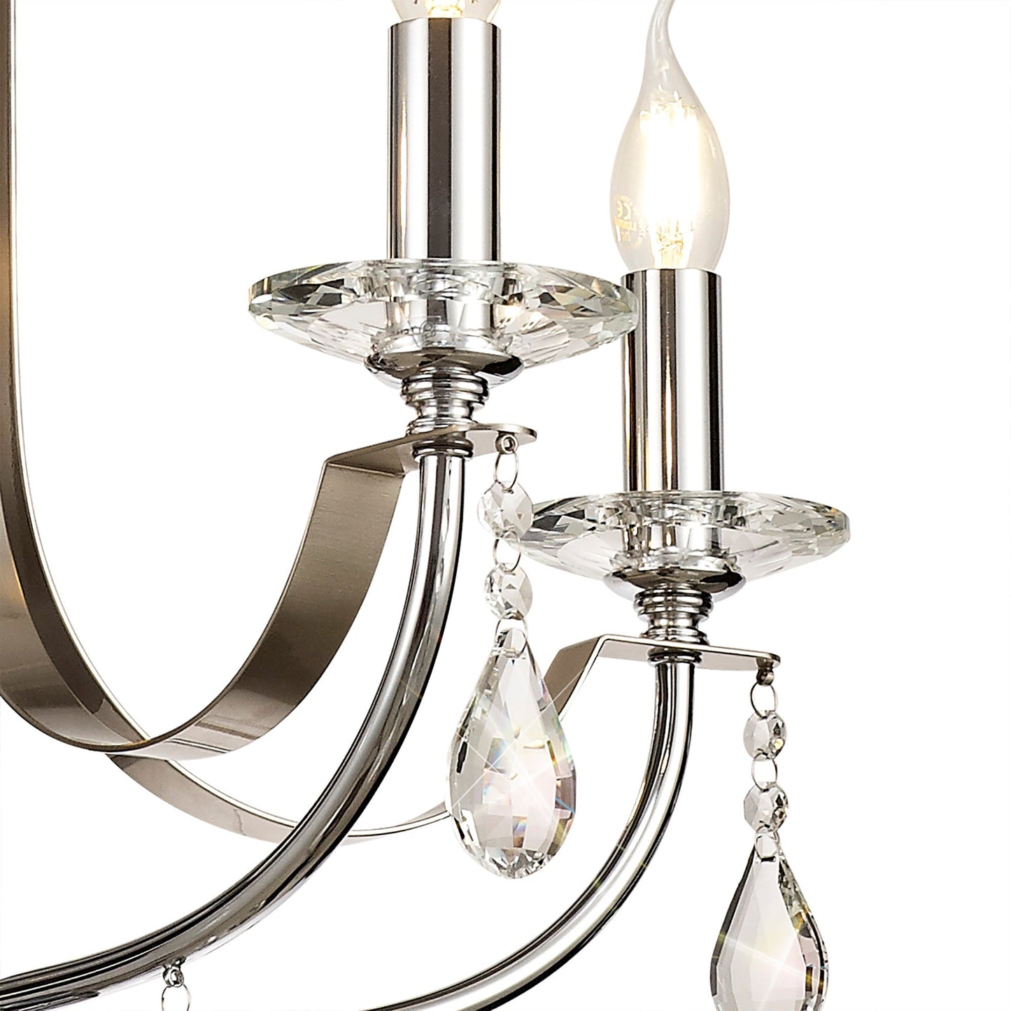 Lindop Pendant 5 Light E14, Polished Chrome & Satin Nickel and Clear Crystal