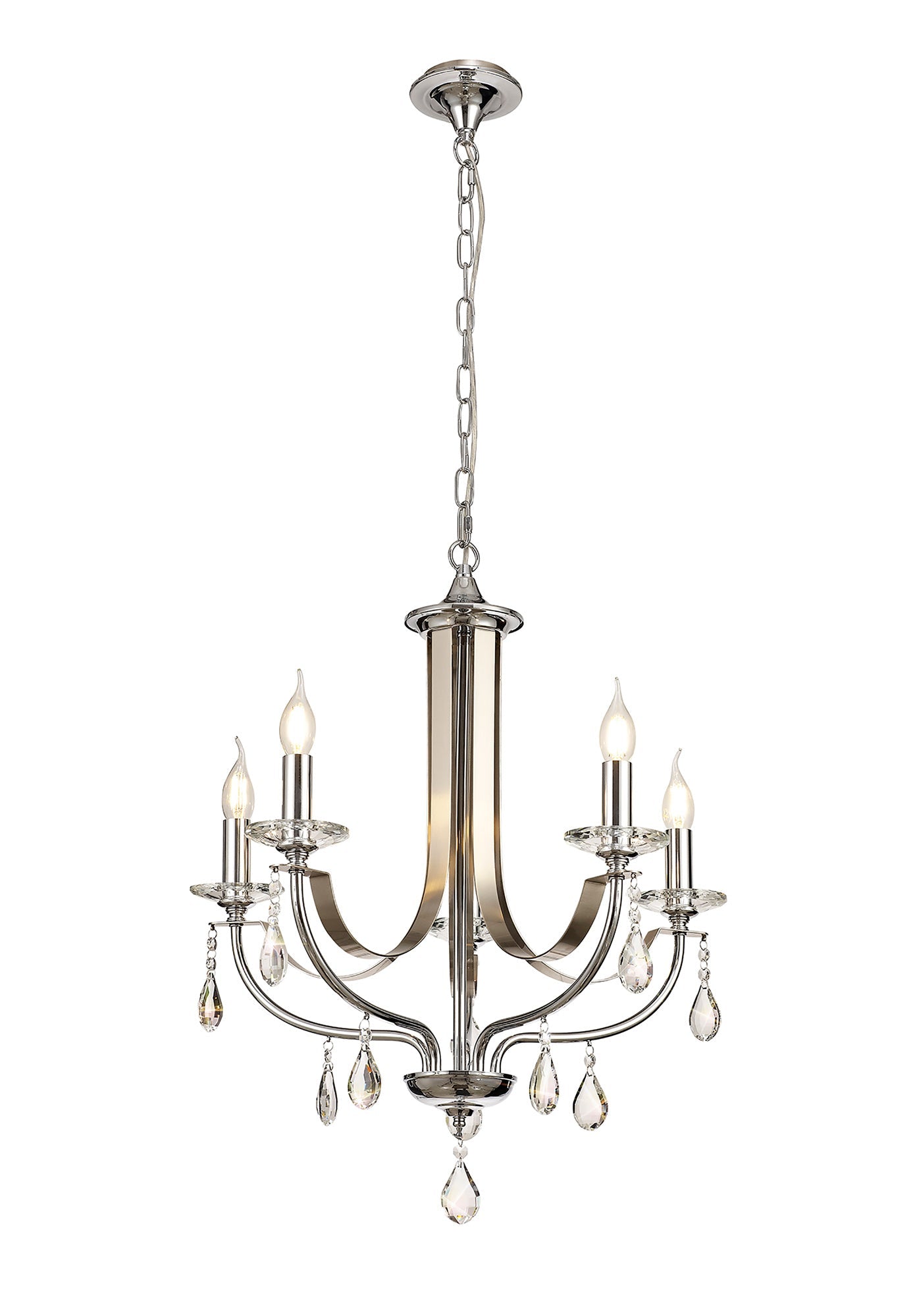Lindop Pendant 5 Light E14, Polished Chrome & Satin Nickel and Clear Crystal