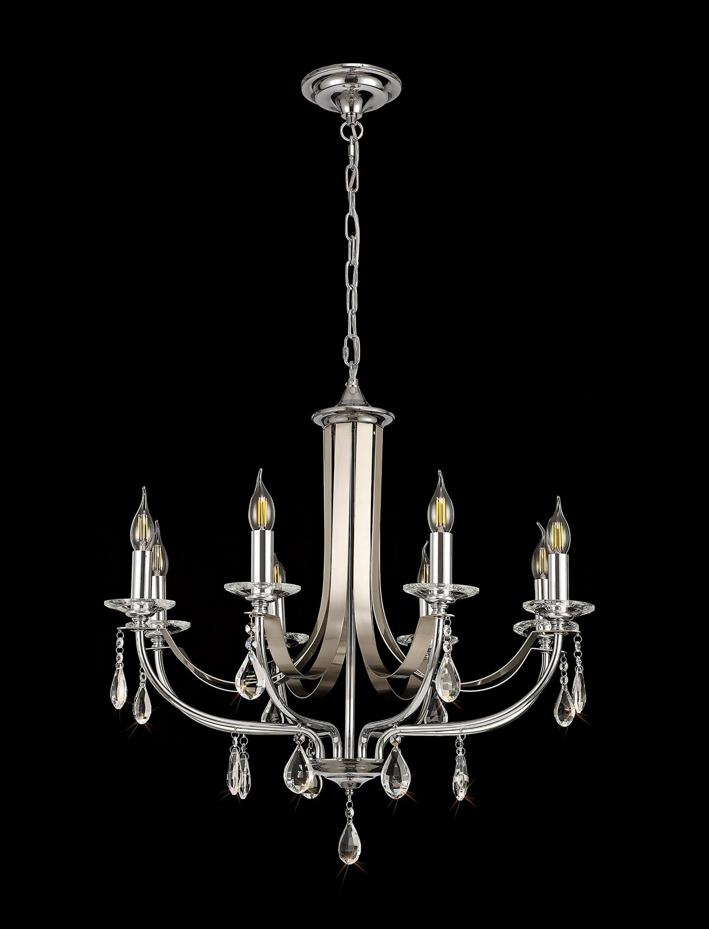 Lindop Pendant 8 Light E14 Polished Chrome and Satin Nickel and Clear Crystal