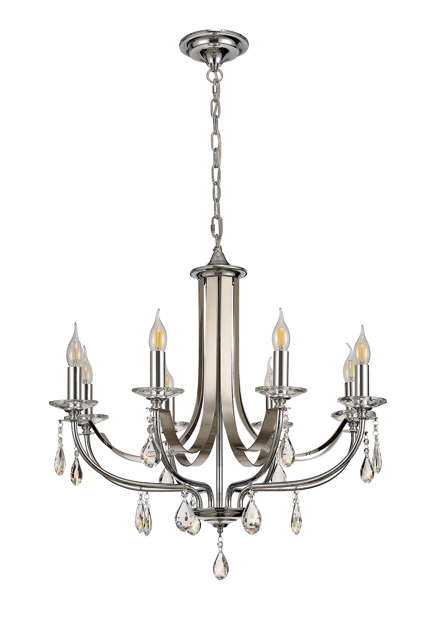 Lindop Pendant 8 Light E14 Polished Chrome and Satin Nickel and Clear Crystal