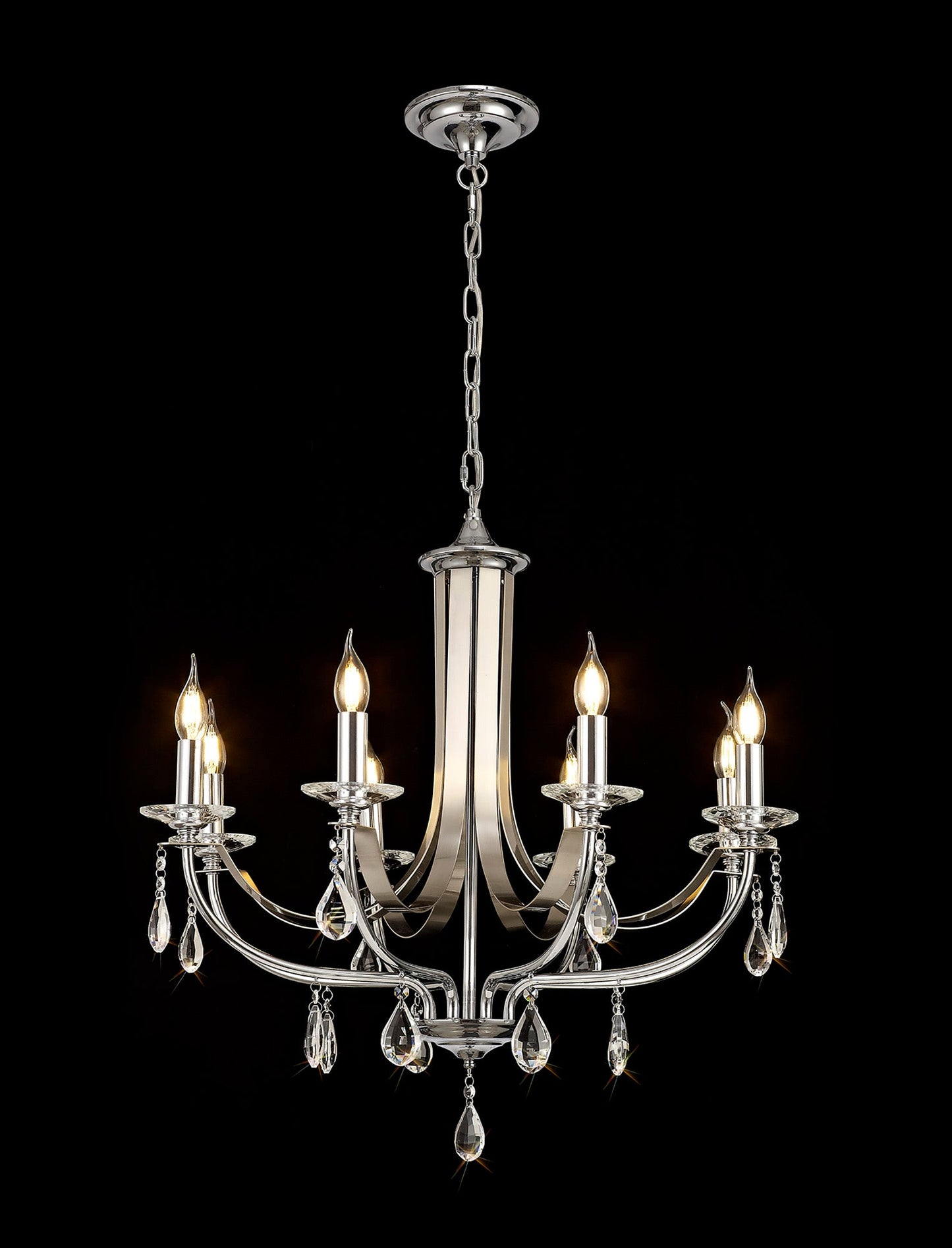 Lindop Pendant 8 Light E14 Polished Chrome and Satin Nickel and Clear Crystal