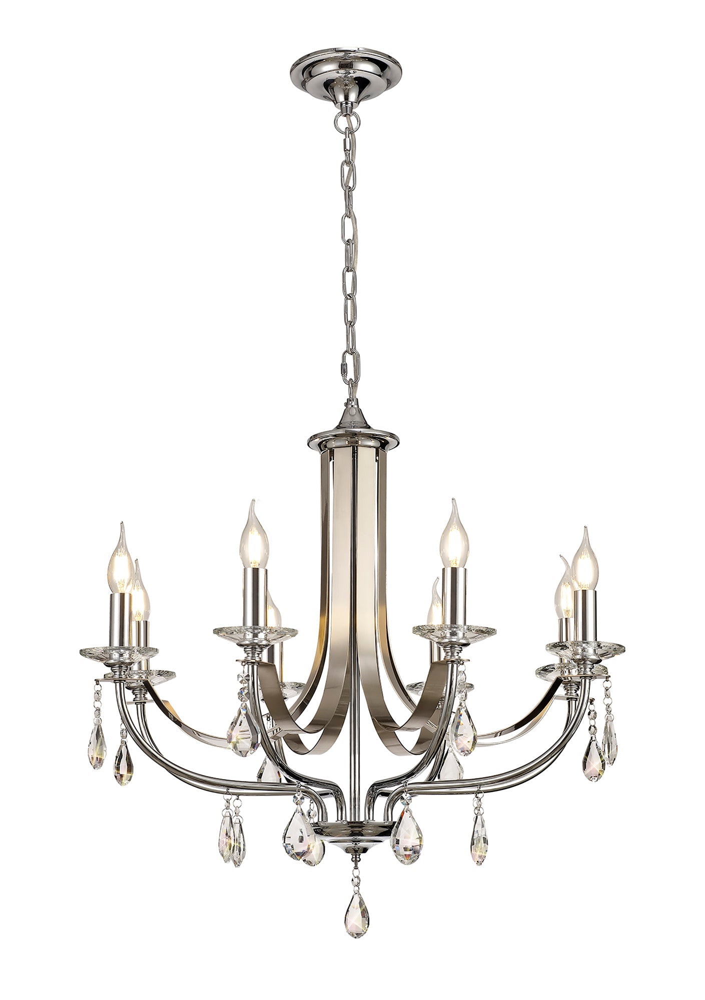 Lindop Pendant 8 Light E14 Polished Chrome and Satin Nickel and Clear Crystal