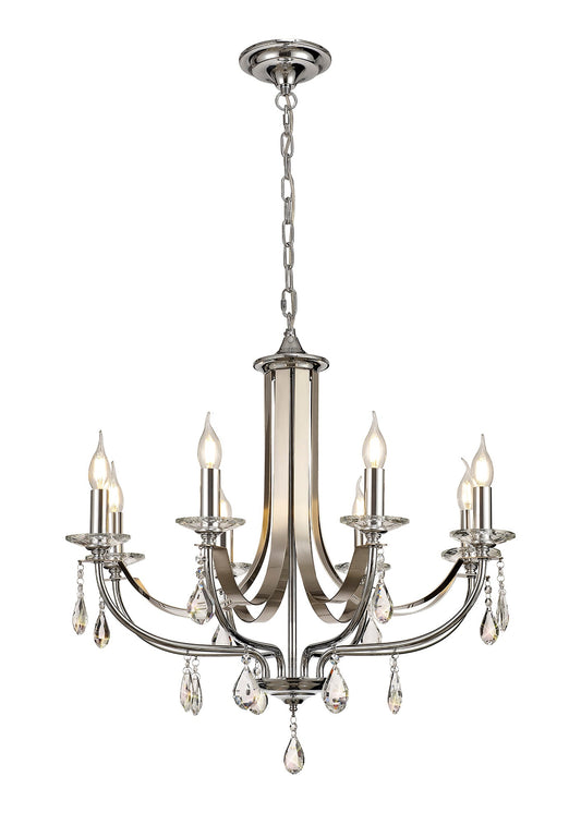 Lindop Pendant 8 Light E14 Polished Chrome and Satin Nickel and Clear Crystal