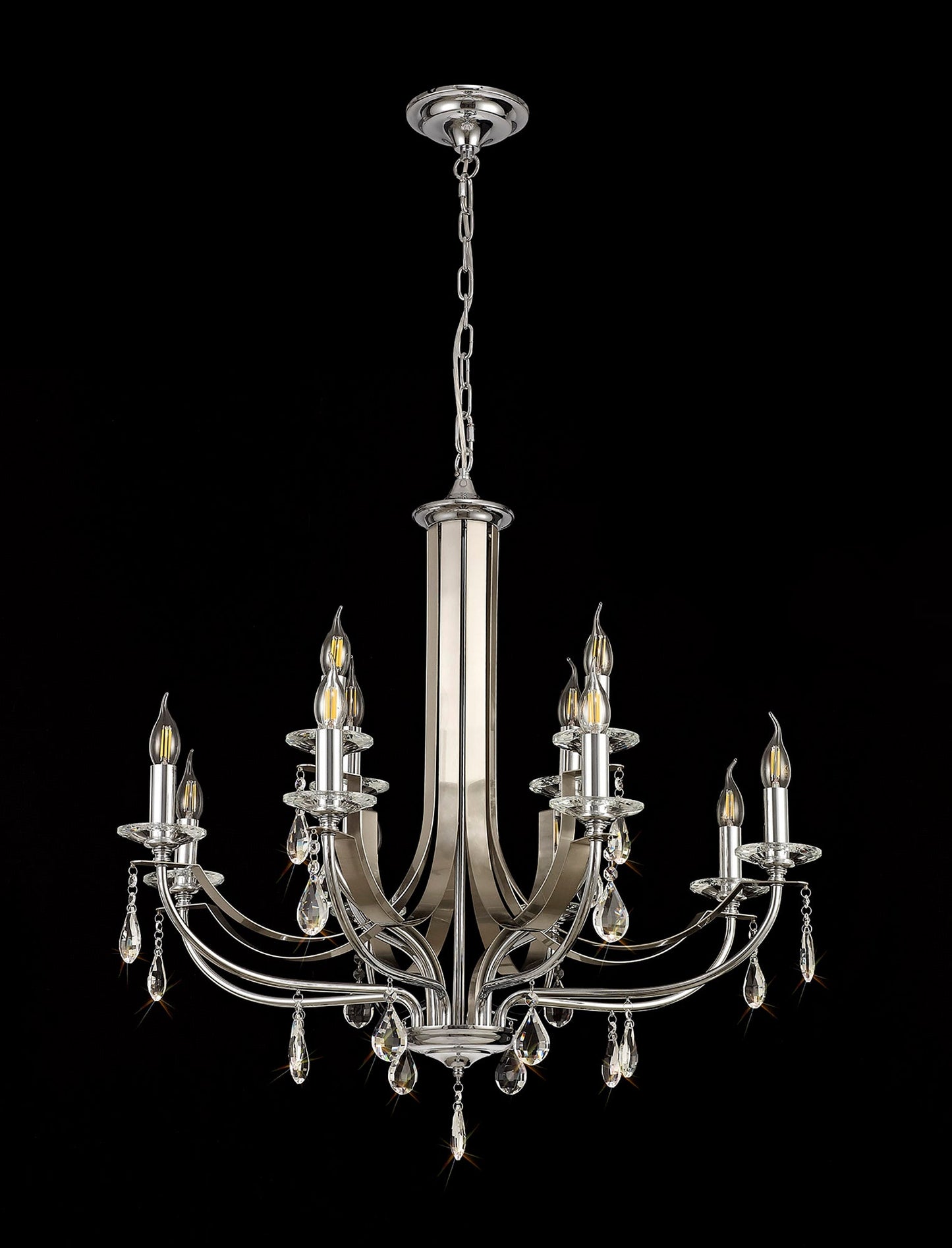 Lindop Pendant 12 Light E14 Polished Chrome and Satin Nickel and Clear Crystal