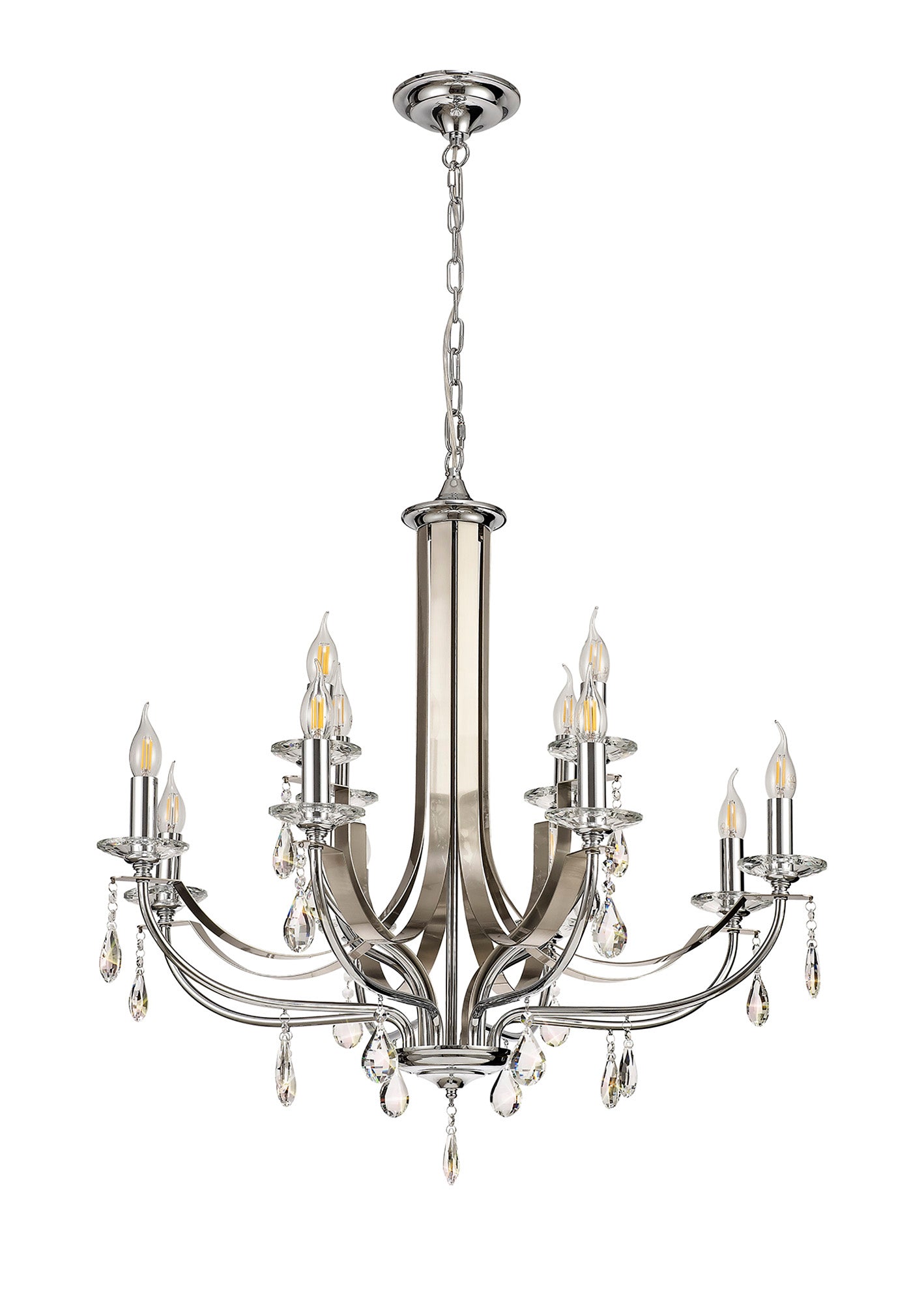Lindop Pendant 12 Light E14 Polished Chrome and Satin Nickel and Clear Crystal