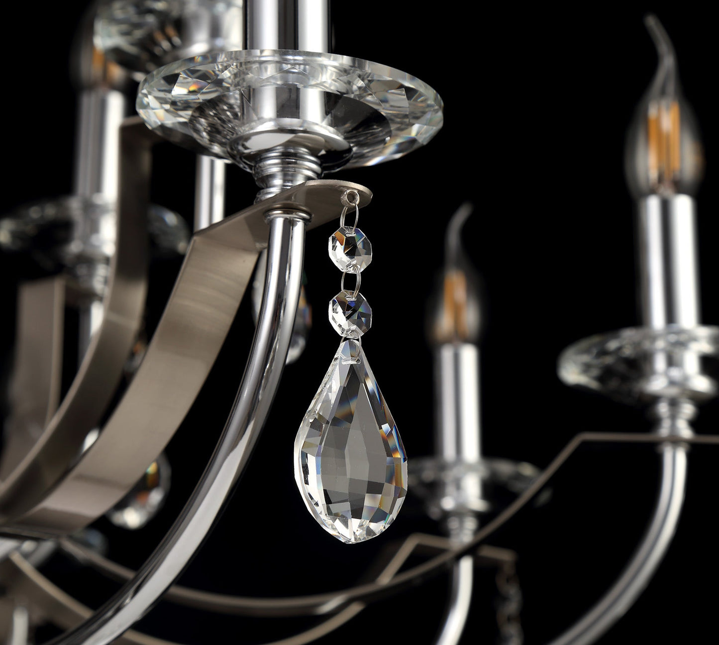 Lindop Pendant 12 Light E14 Polished Chrome and Satin Nickel and Clear Crystal