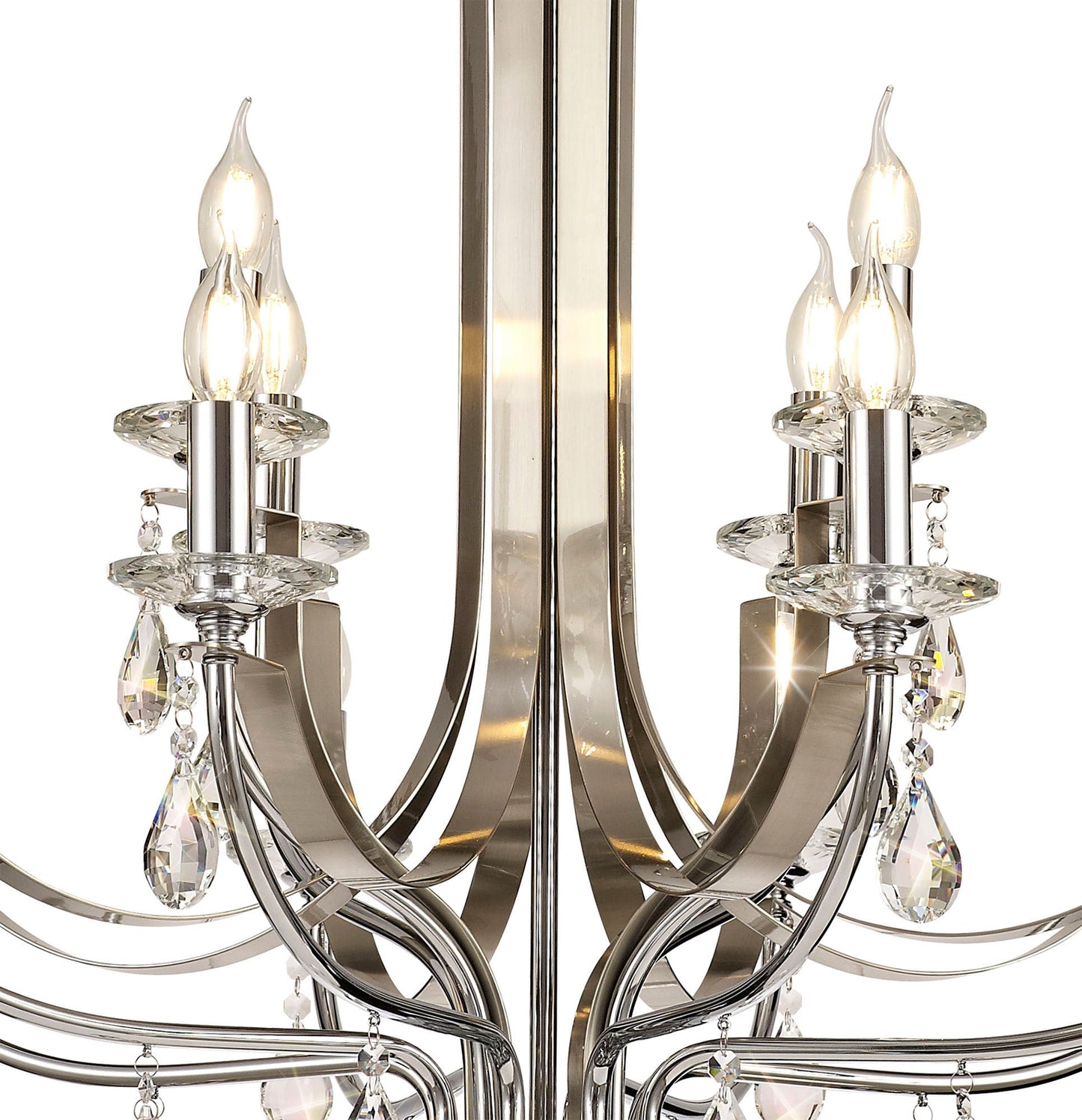 Lindop Pendant 12 Light E14 Polished Chrome and Satin Nickel and Clear Crystal