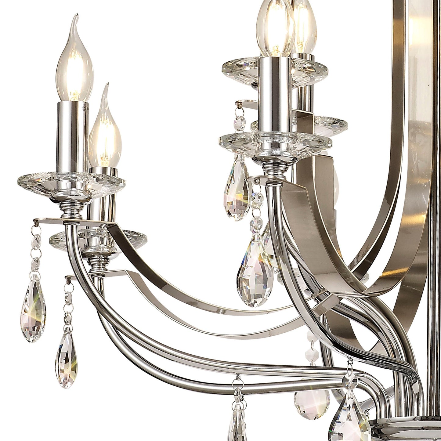 Lindop Pendant 12 Light E14 Polished Chrome and Satin Nickel and Clear Crystal