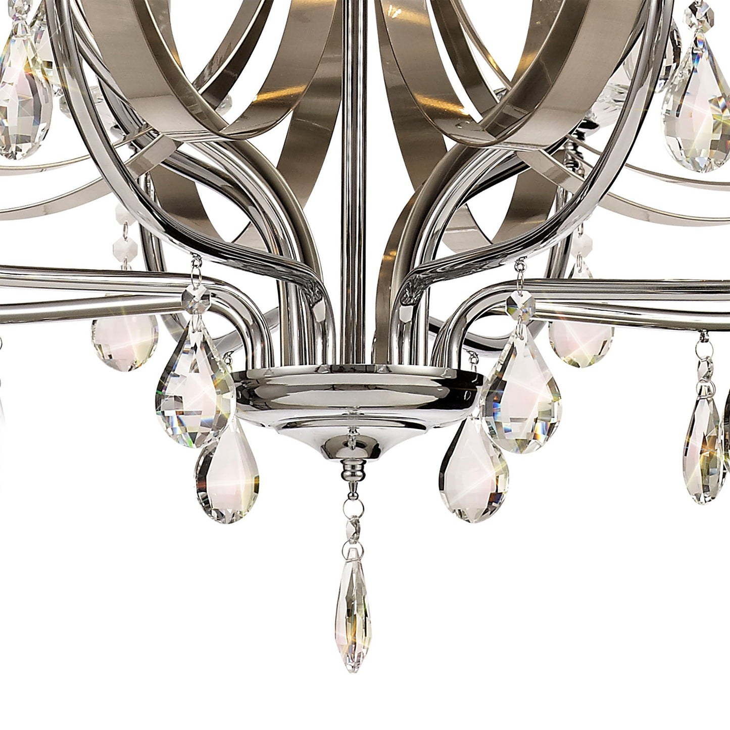 Lindop Pendant 12 Light E14 Polished Chrome and Satin Nickel and Clear Crystal