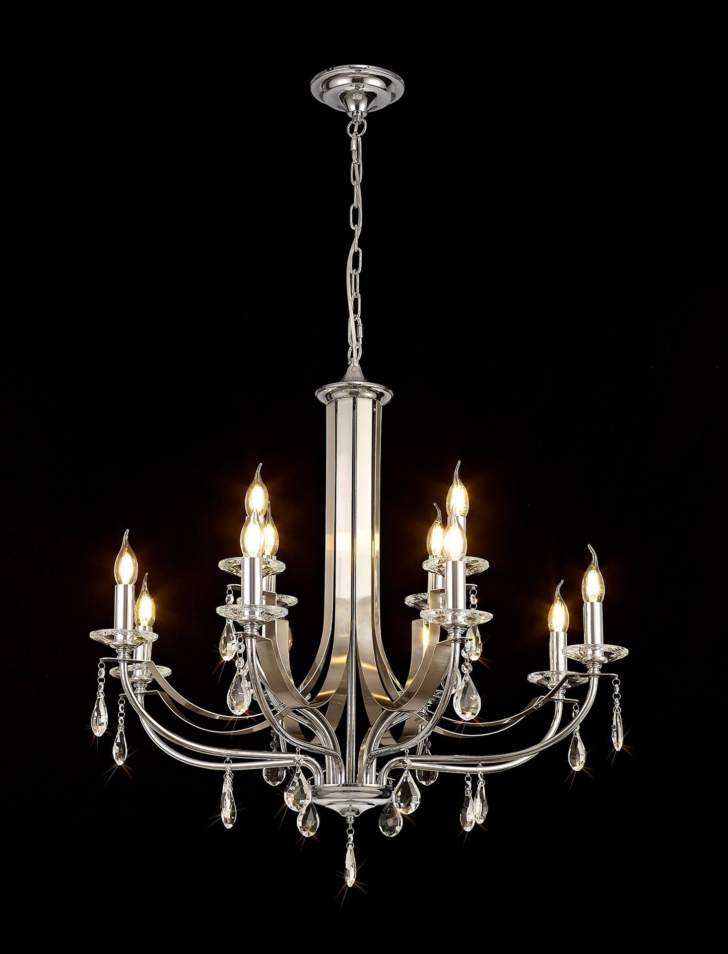 Lindop Pendant 12 Light E14 Polished Chrome and Satin Nickel and Clear Crystal