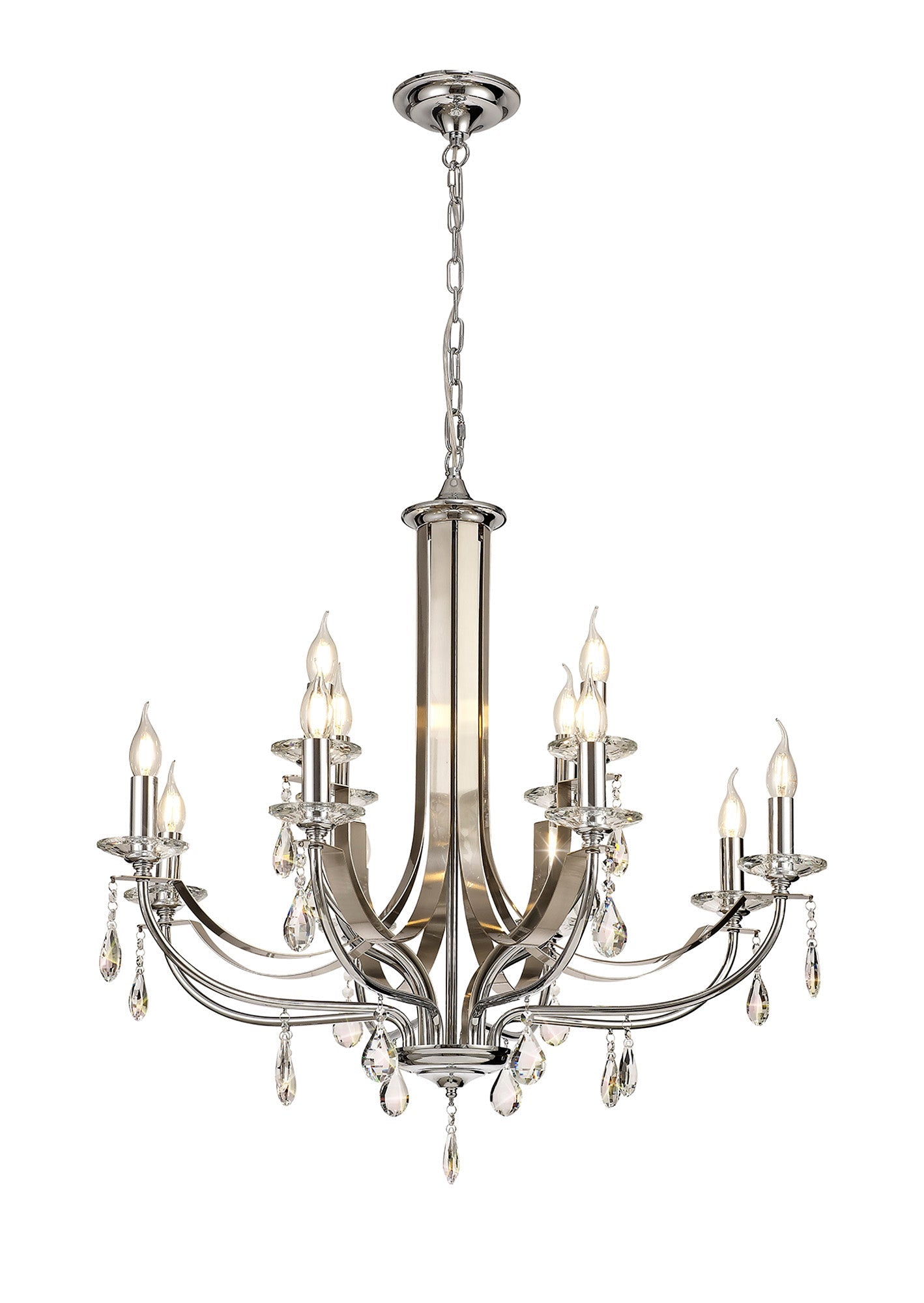 Lindop Pendant 12 Light E14 Polished Chrome and Satin Nickel and Clear Crystal