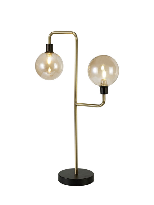 Marple Table Lamp, 2 Light G9, Matt Black and Antique Brass and Cognac Glass