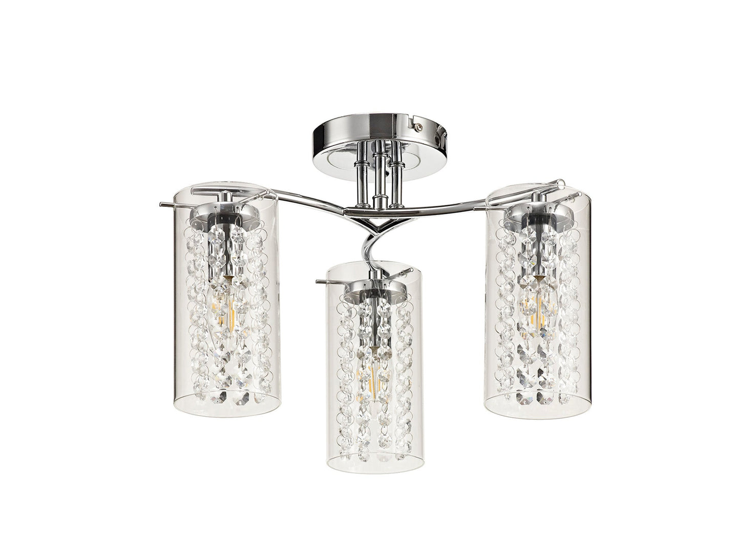 Marthall Semi Ceiling Light, 3 x E14, Polished Chrome and Crystal and Glass