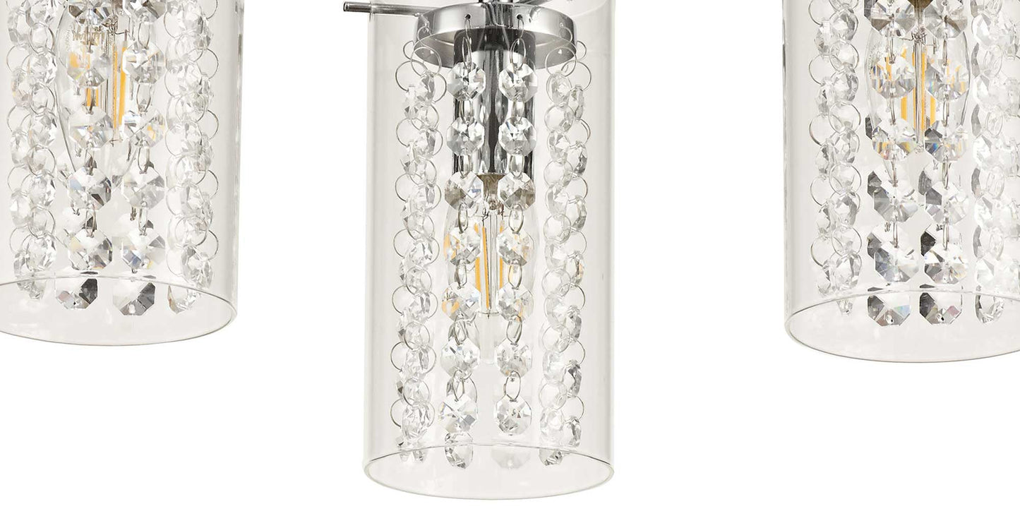 Marthall Semi Ceiling Light, 3 x E14, Polished Chrome and Crystal and Glass