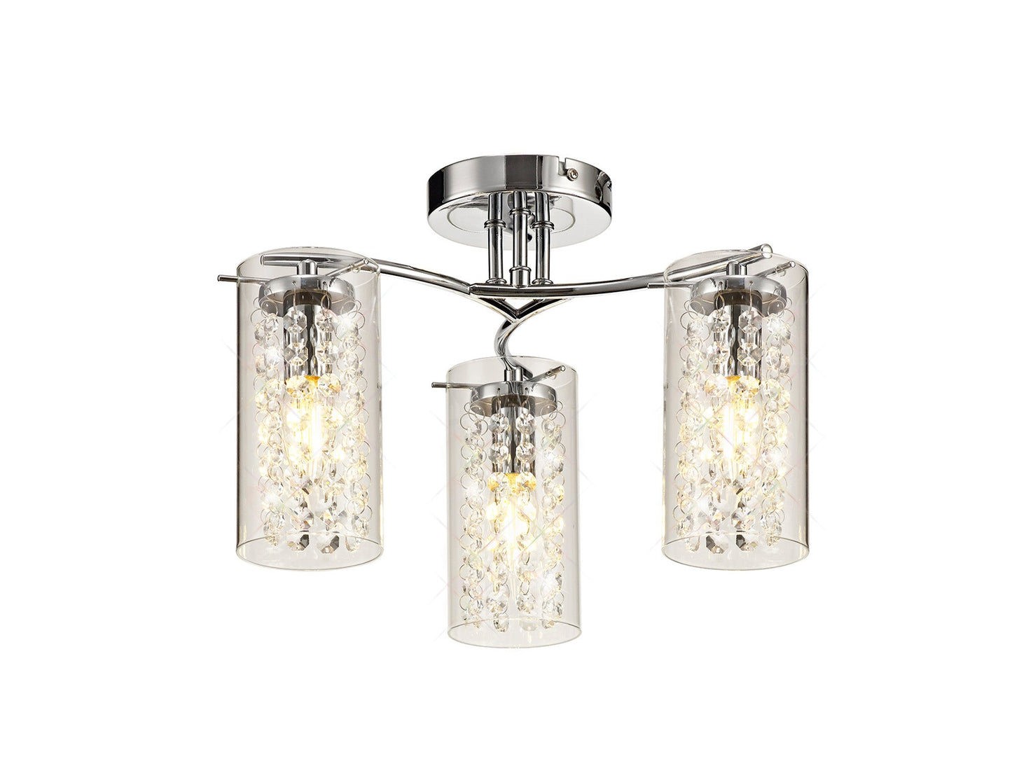 Marthall Semi Ceiling Light, 3 x E14, Polished Chrome and Crystal and Glass
