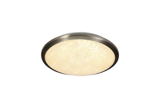 Massey Ceiling, 30cm 1 x 12W LED, 3000K, 750lm, IP44, Satin Nickel and Crystaline, 3yrs Warranty