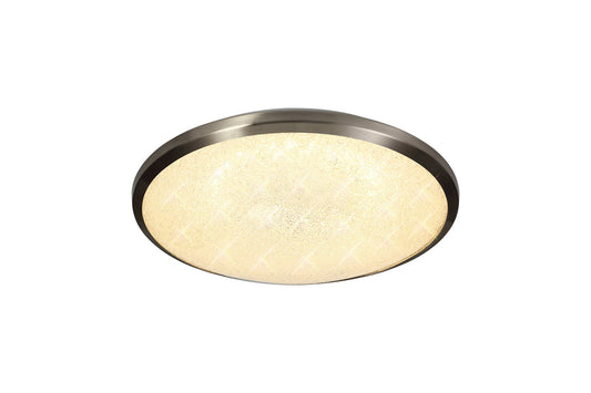 Massey Ceiling, 35cm 1 x 18W LED, 3000K, 1044lm, IP44, Satin Nickel and Crystaline, 3yrs Warranty