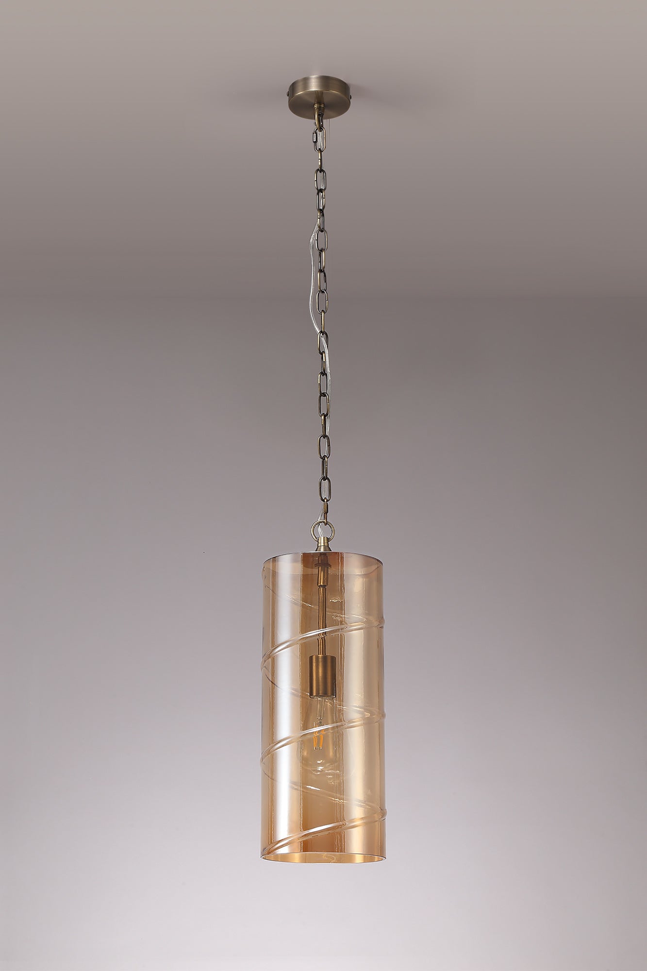 Minshull Pendant, 1 Light E27, Antique Brass and Amber