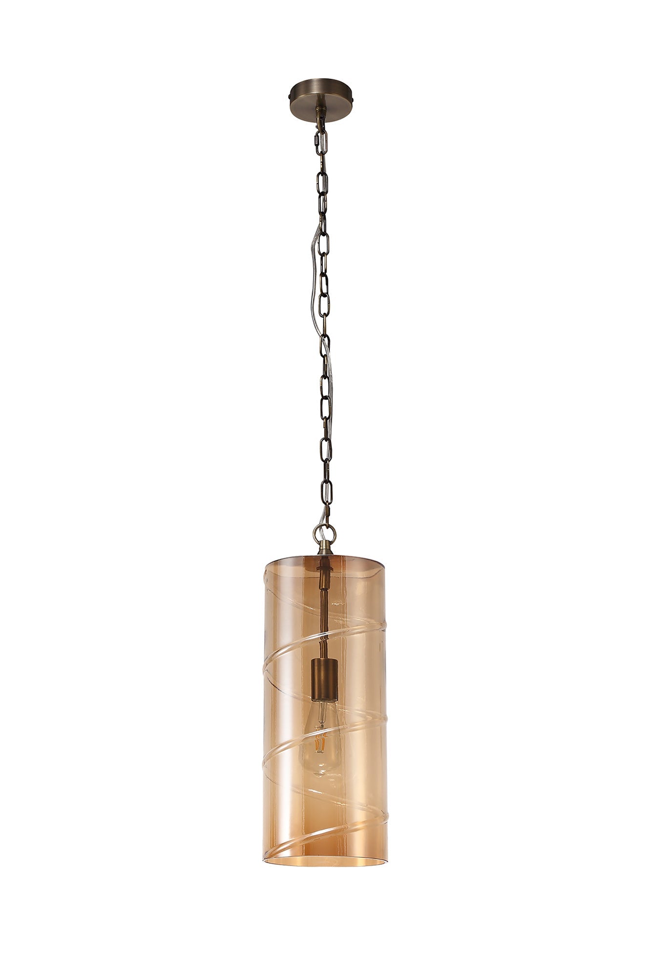 Minshull Pendant, 1 Light E27, Antique Brass and Amber