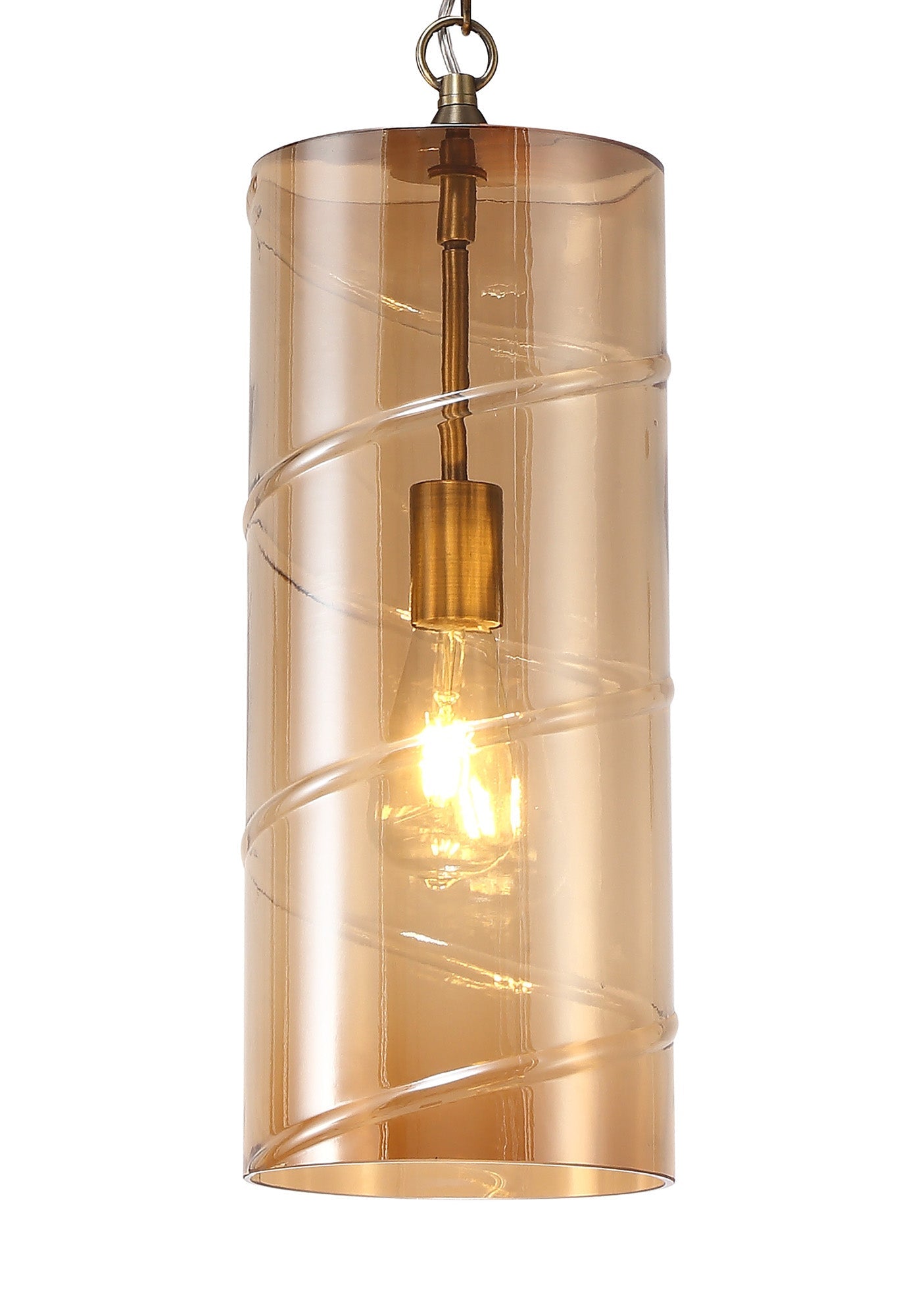 Minshull Pendant, 1 Light E27, Antique Brass and Amber