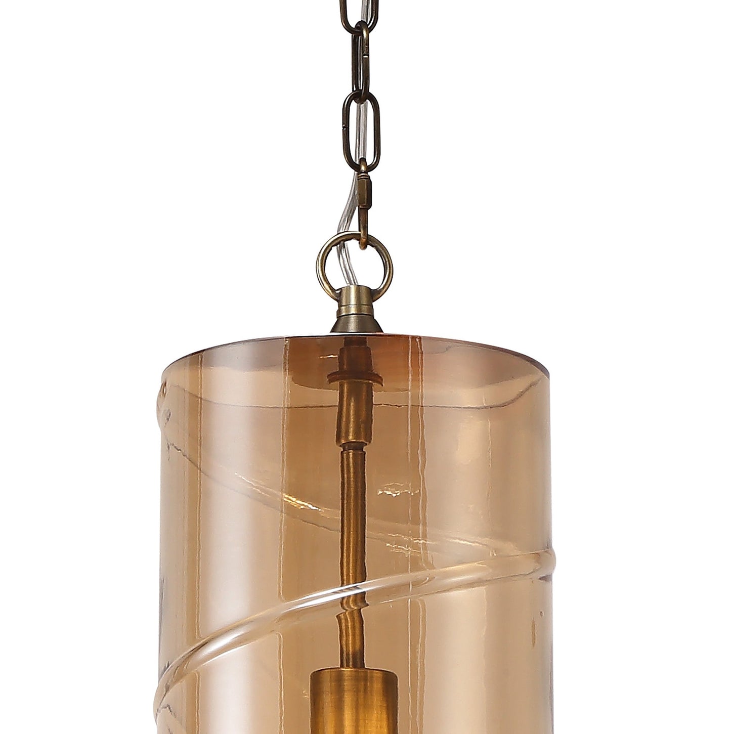 Minshull Pendant, 1 Light E27, Antique Brass and Amber