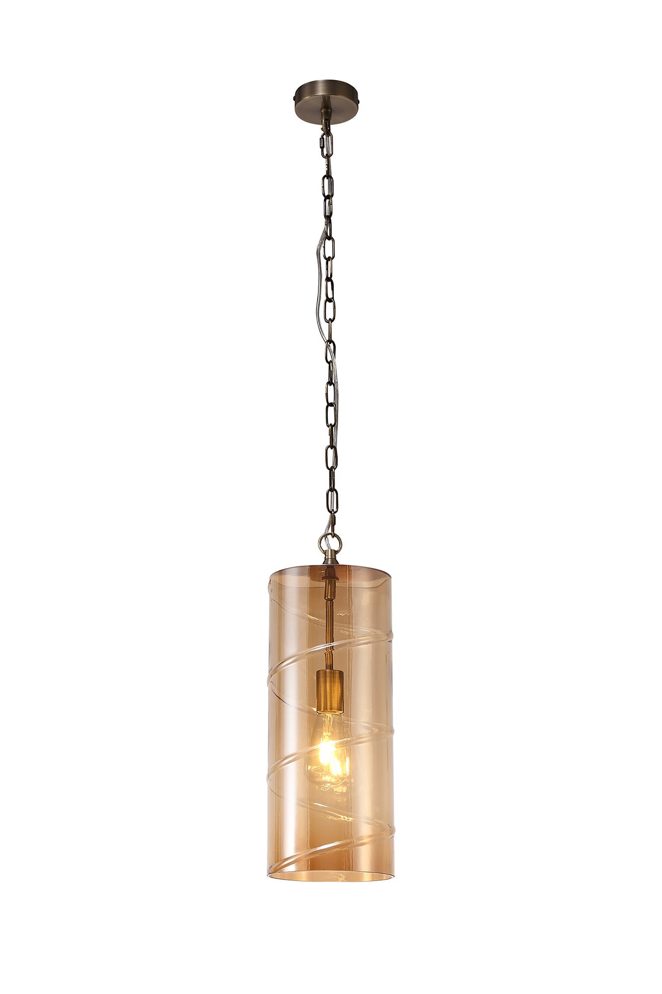 Minshull Pendant, 1 Light E27, Antique Brass and Amber