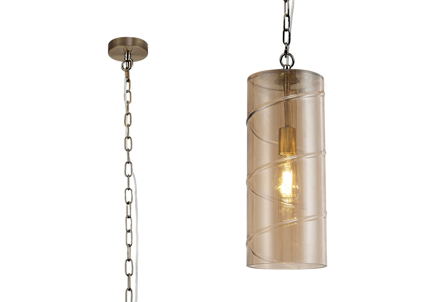 Minshull Pendant, 1 Light E27, Antique Brass and Amber