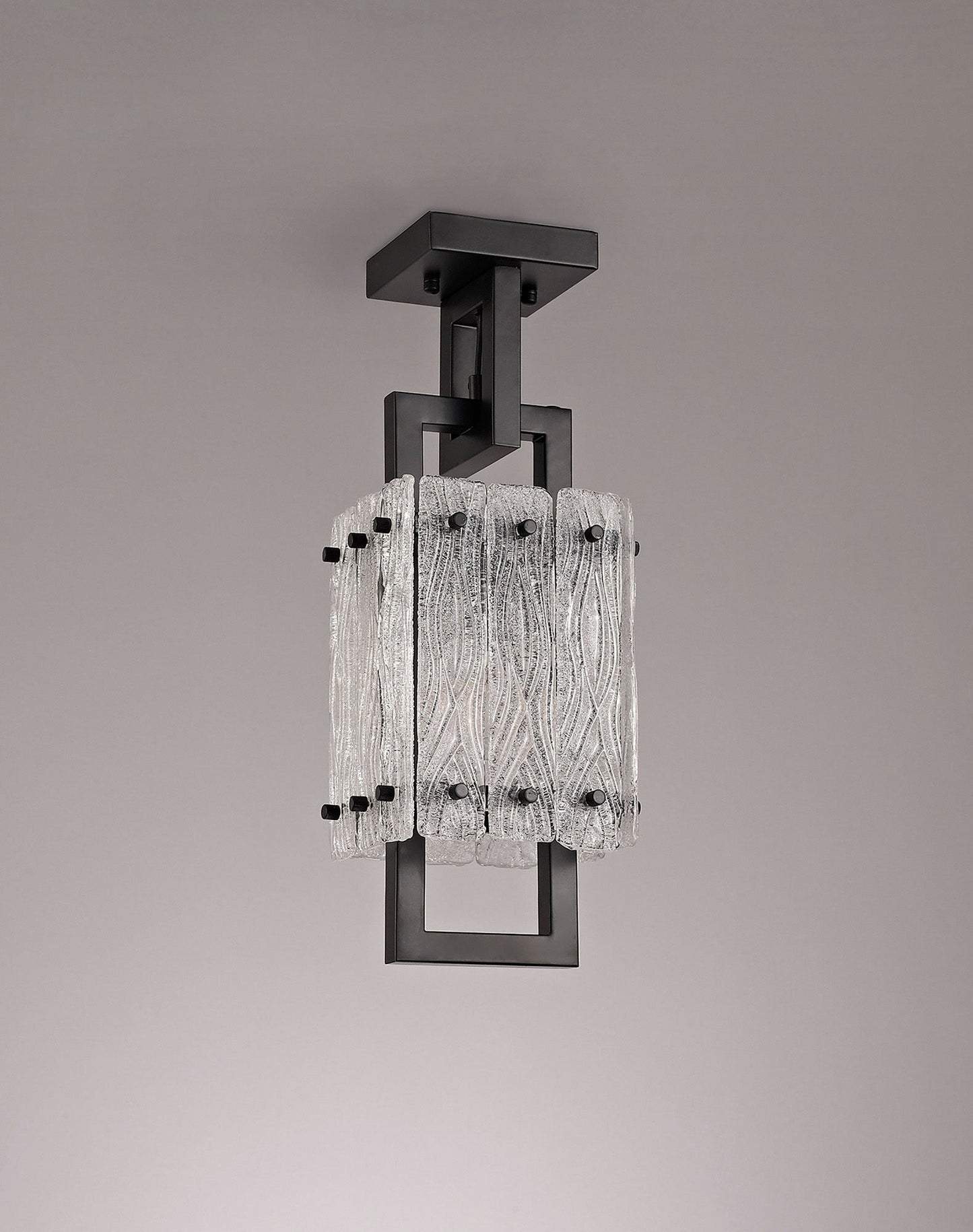 Mobberley Small Square Pendant, 1 Light E27, Matt Black and Crystal Sand Glass