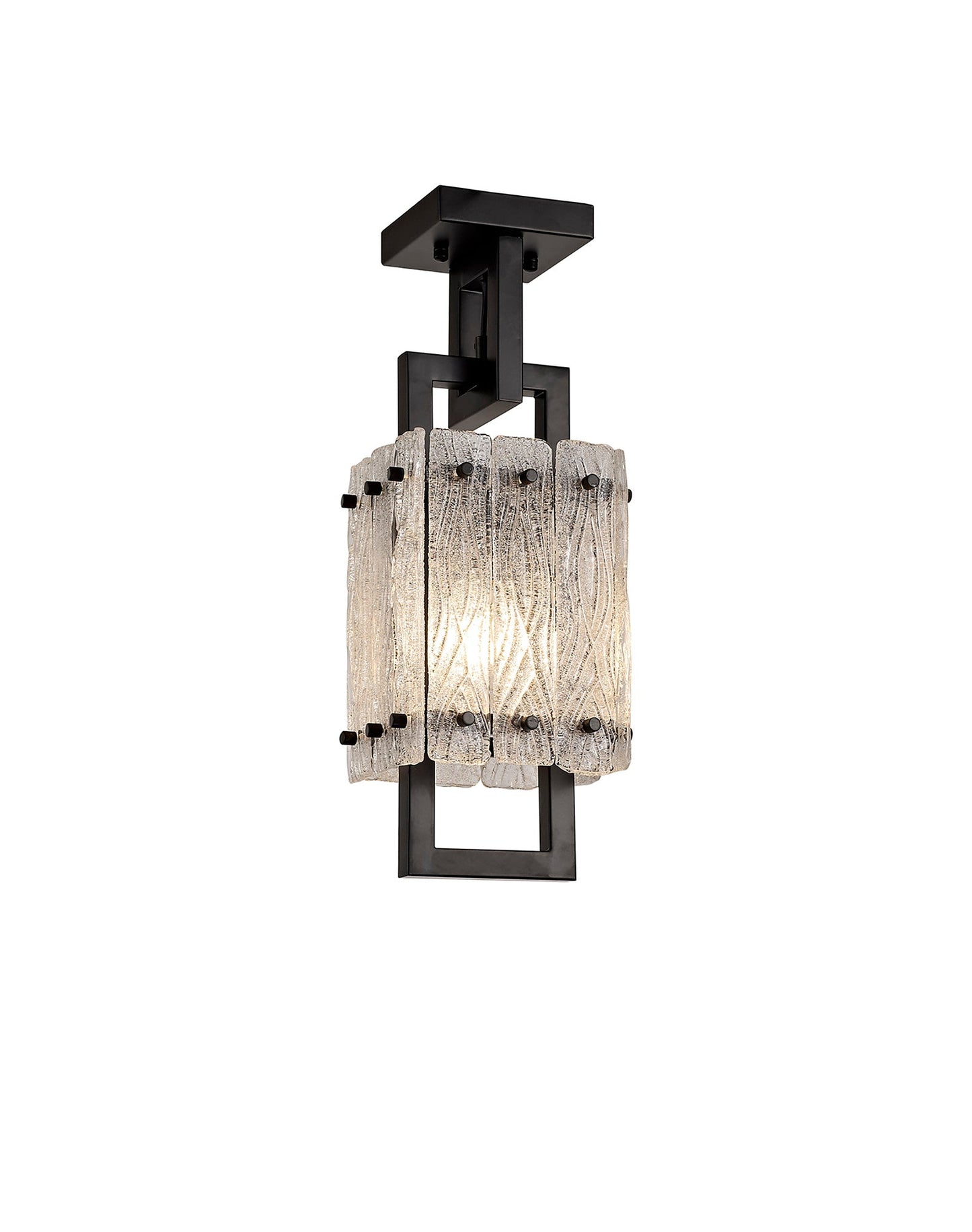 Mobberley Small Square Pendant, 1 Light E27, Matt Black and Crystal Sand Glass