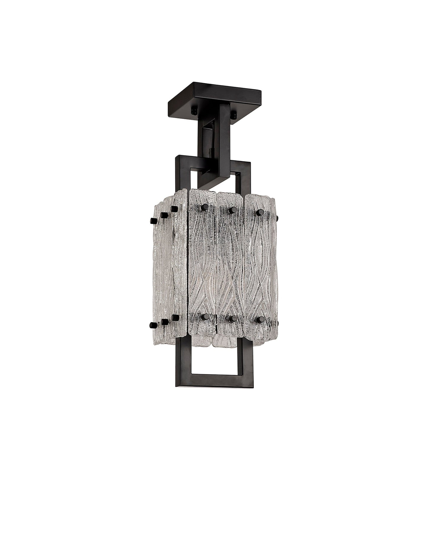 Mobberley Small Square Pendant, 1 Light E27, Matt Black and Crystal Sand Glass