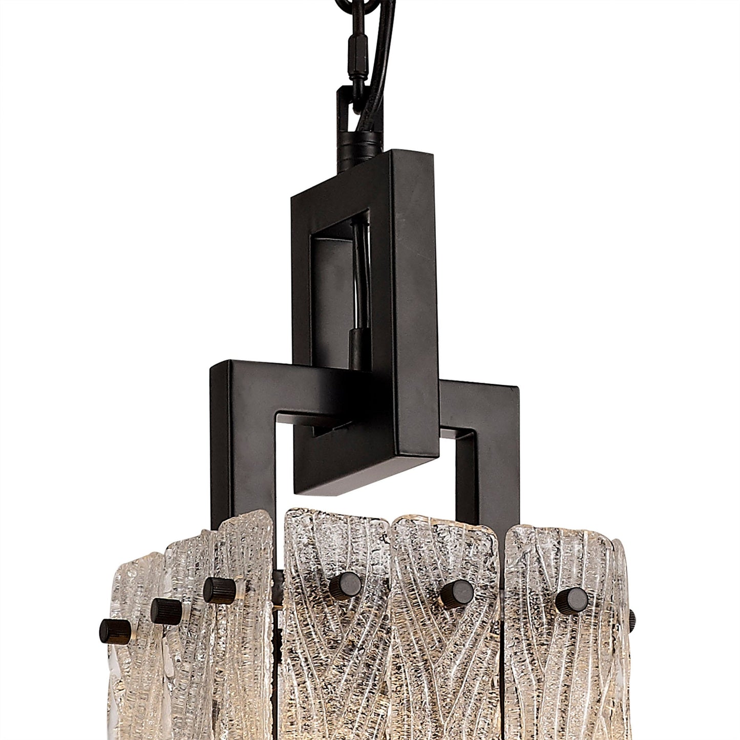 Mobberley Small Square Pendant, 1 Light E27, Matt Black and Crystal Sand Glass