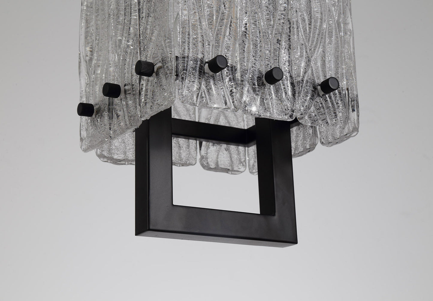 Mobberley Small Square Pendant, 1 Light E27, Matt Black and Crystal Sand Glass