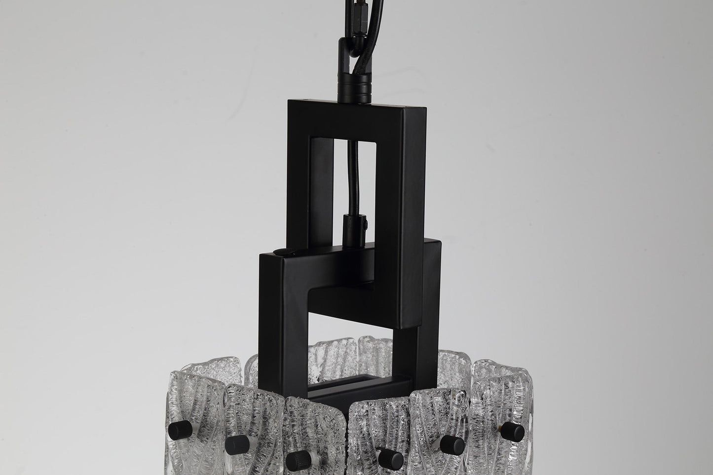 Mobberley Small Square Pendant, 1 Light E27, Matt Black and Crystal Sand Glass