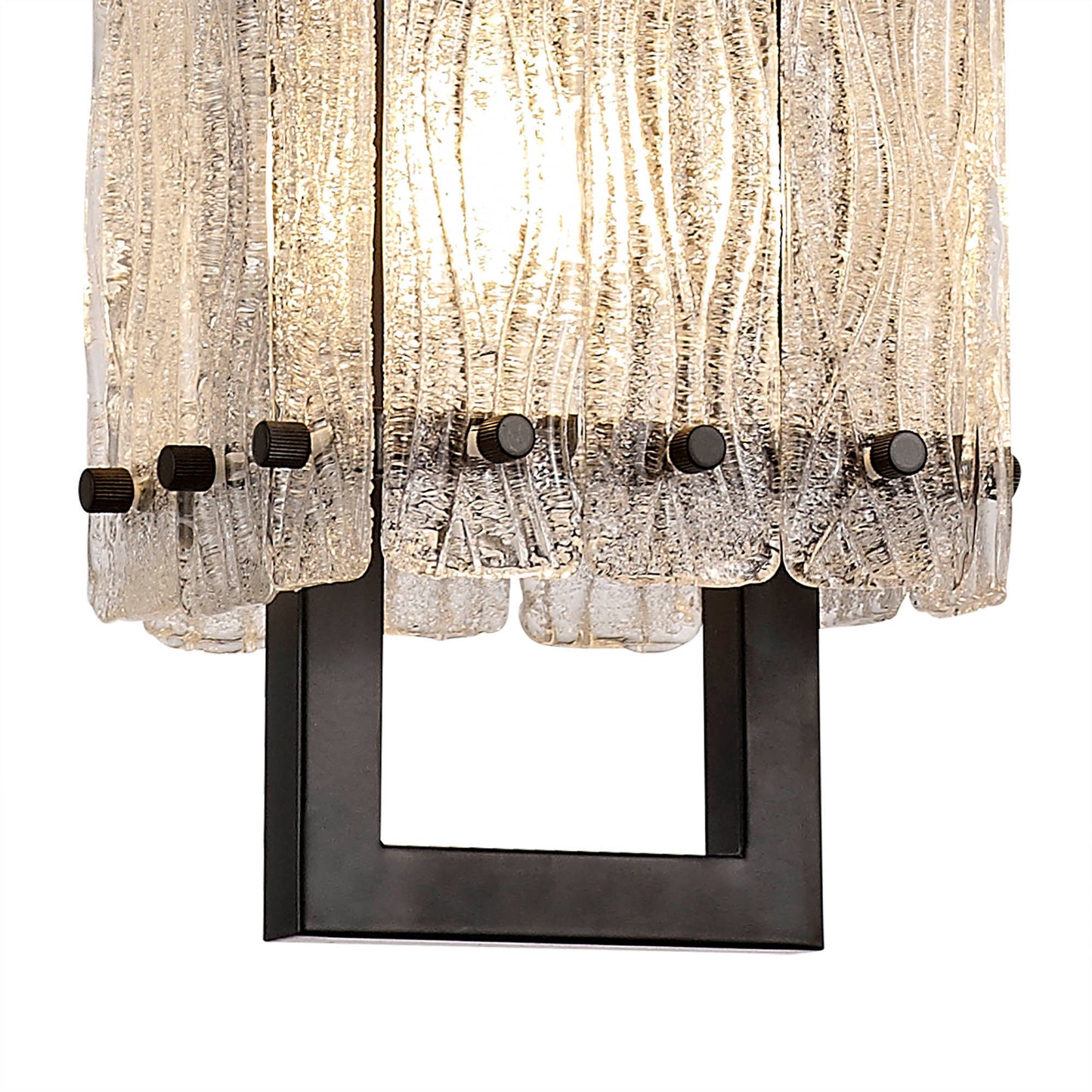 Mobberley Small Square Pendant, 1 Light E27, Matt Black and Crystal Sand Glass