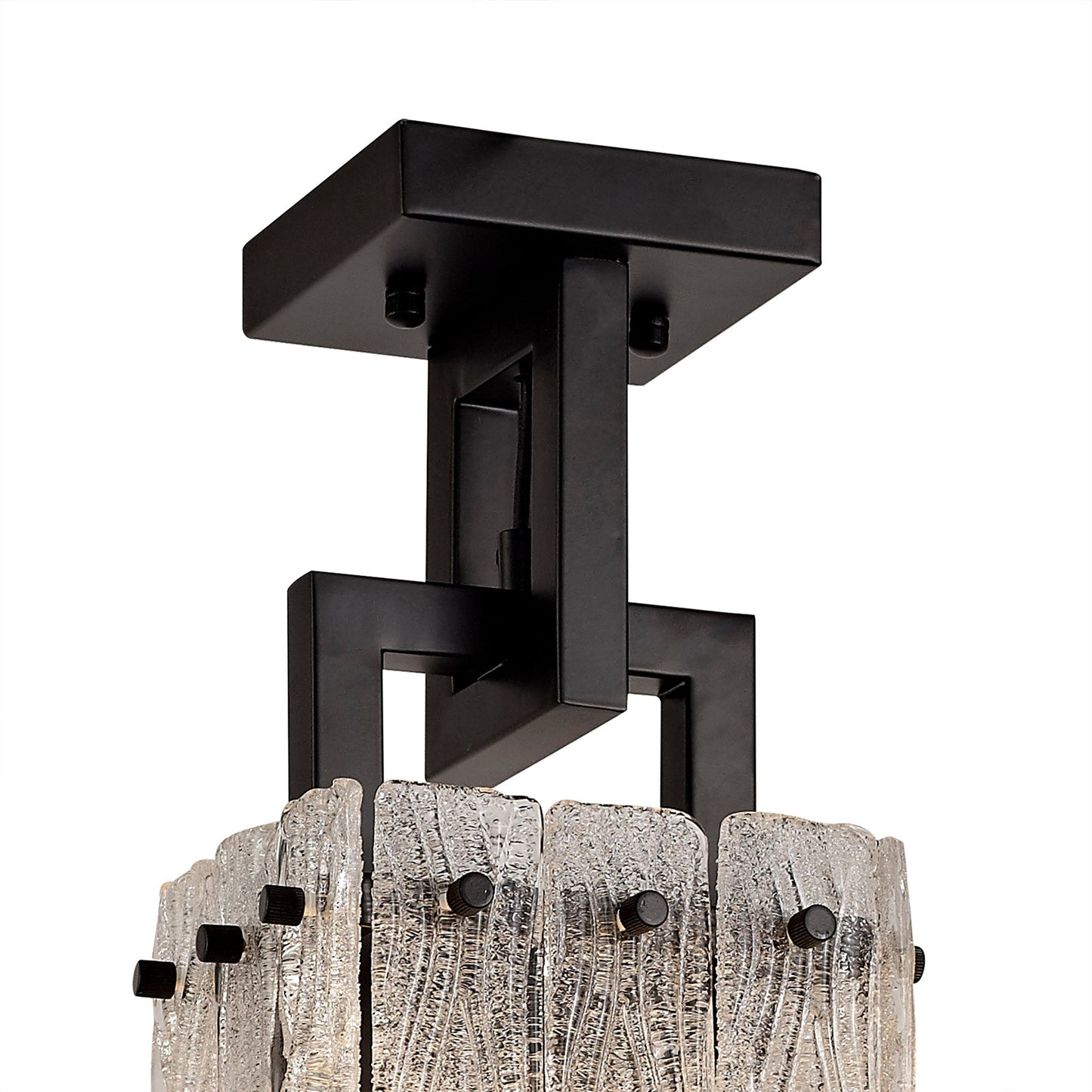 Mobberley Small Square Pendant, 1 Light E27, Matt Black and Crystal Sand Glass