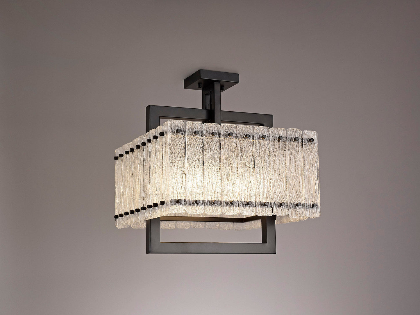Mobberley Large Square Pendant, 5 Light E27, Matt Black and Crystal Sand Glass