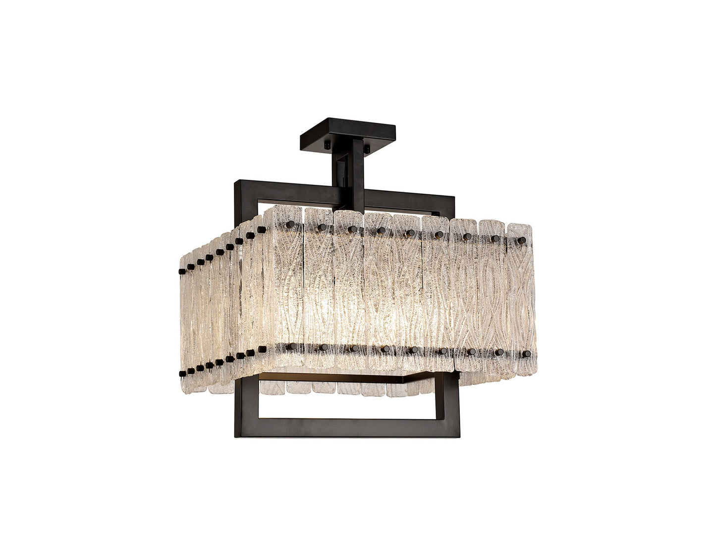 Mobberley Large Square Pendant, 5 Light E27, Matt Black and Crystal Sand Glass