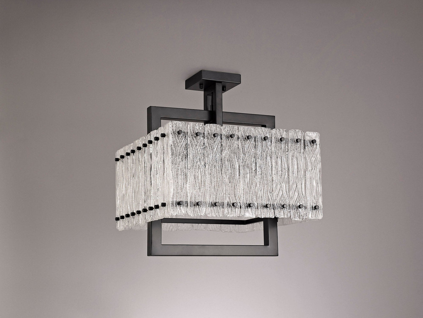 Mobberley Large Square Pendant, 5 Light E27, Matt Black and Crystal Sand Glass
