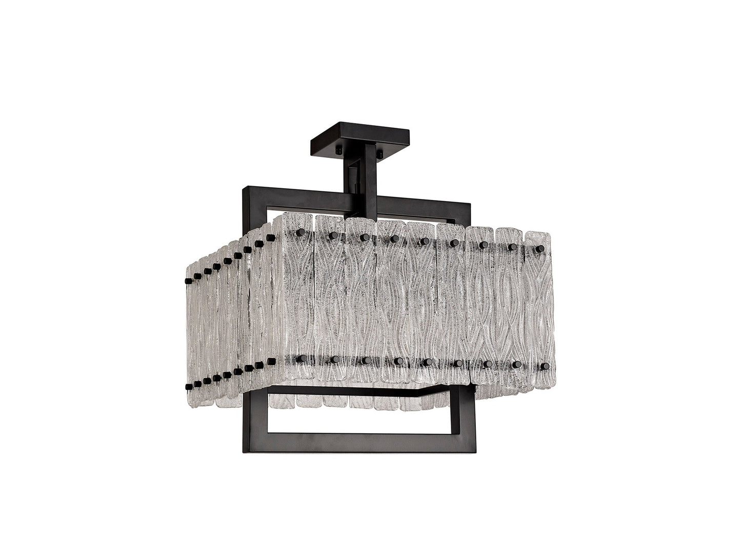 Mobberley Large Square Pendant, 5 Light E27, Matt Black and Crystal Sand Glass