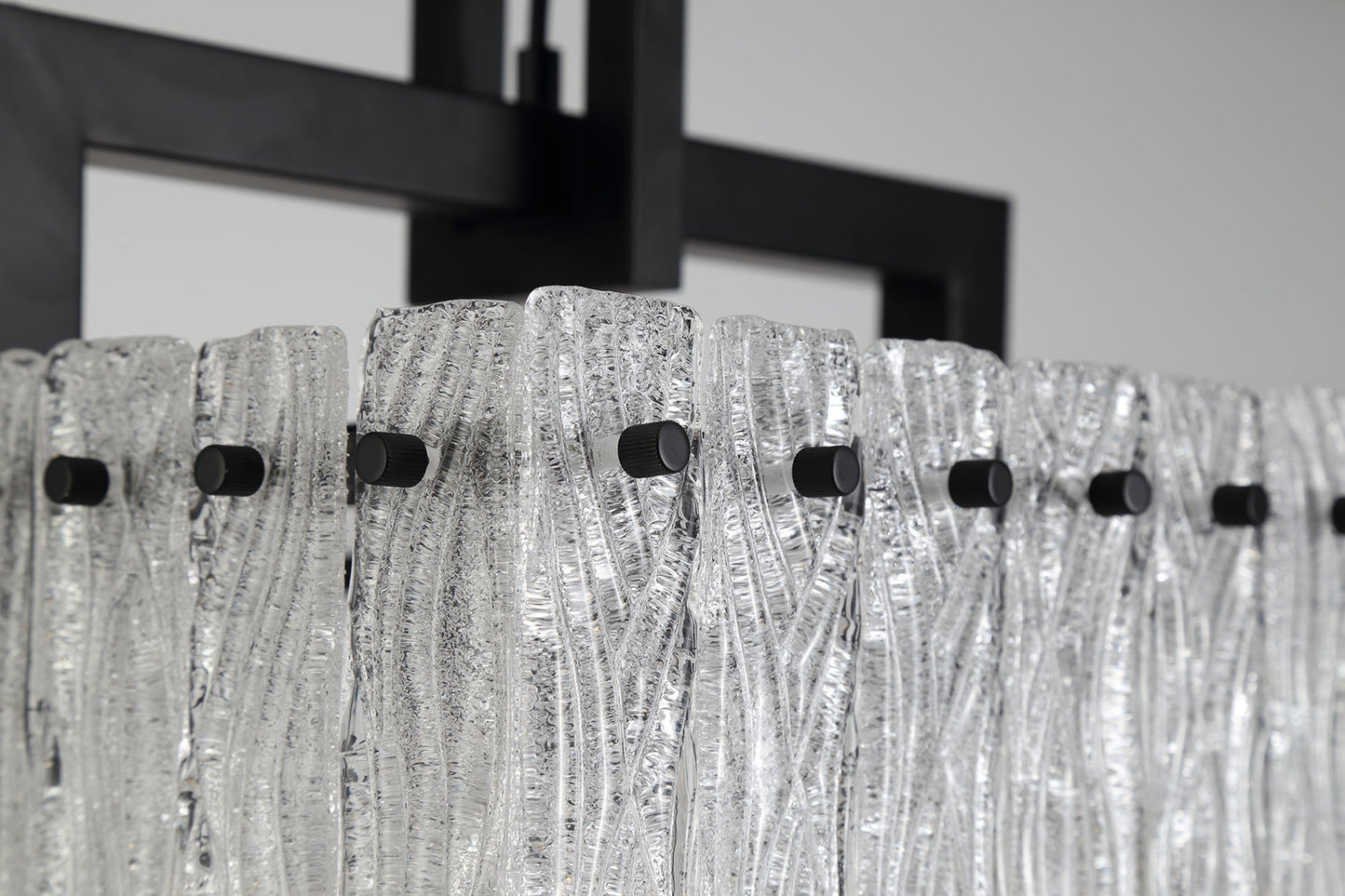 Mobberley Large Square Pendant, 5 Light E27, Matt Black and Crystal Sand Glass