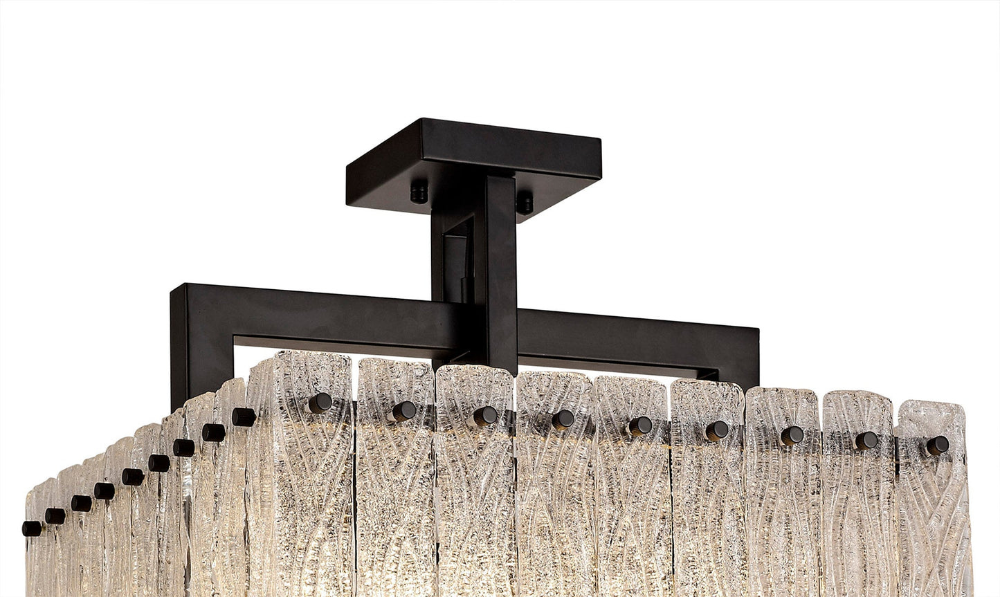 Mobberley Large Square Pendant, 5 Light E27, Matt Black and Crystal Sand Glass