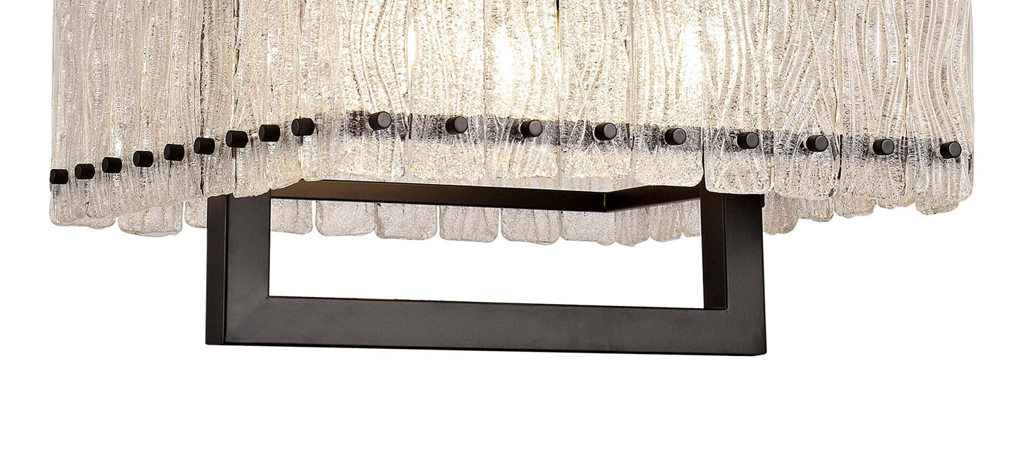 Mobberley Large Square Pendant, 5 Light E27, Matt Black and Crystal Sand Glass