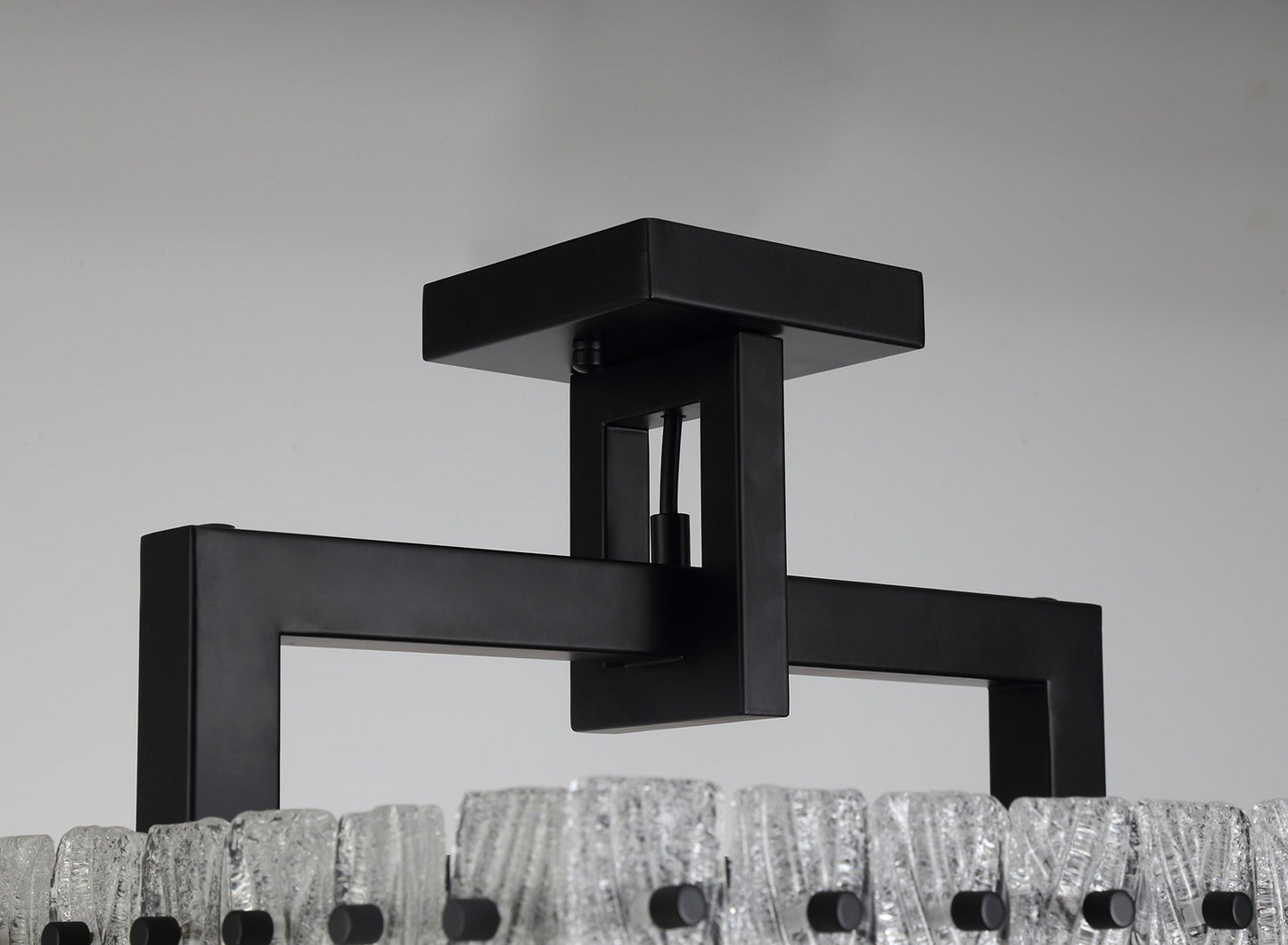 Mobberley Large Square Pendant, 5 Light E27, Matt Black and Crystal Sand Glass