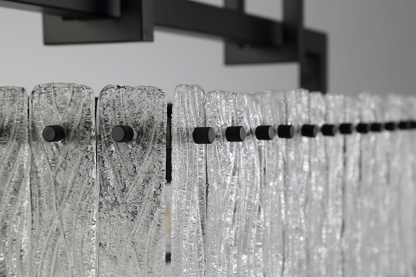 Mobberley Medium Linear Pendant, 8 Light E27, Matt Black and Crystal Sand Glass